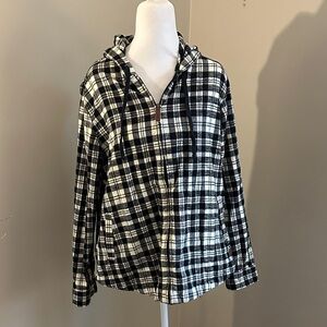 LL Bean 100% Cotton Scotch Plaid Flannel Shirt, Relaxed Zip Hoodie, Sz M